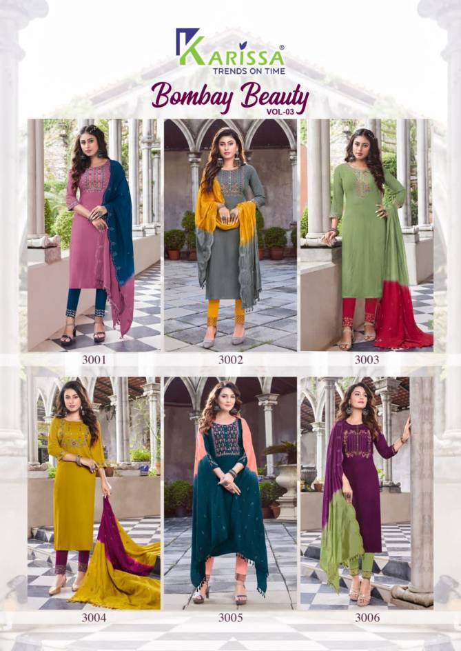 Karissa Bombay Beauty 3  Festive Wear Wholesale Kurti With Bottom Dupatta Collection
